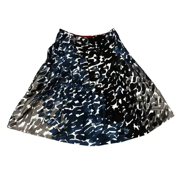 Anthropologie Maeve Pleated Skirt Black Blue Grey Watercolor Pockets Size 2 - Picture 5 of 10